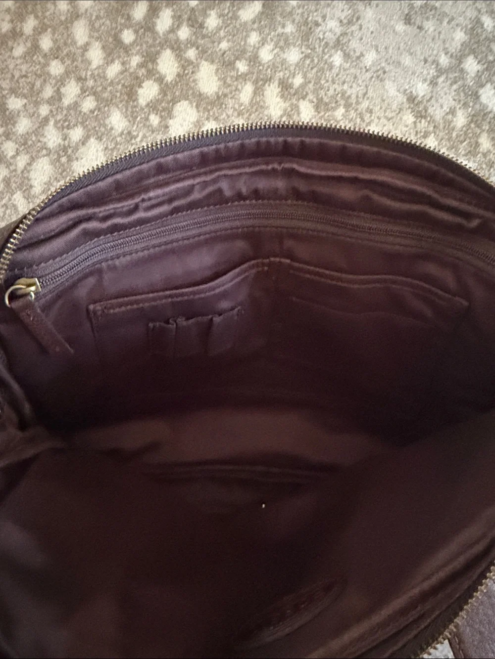 Fossil Mens  Brown Nylon Canvas Briefcase with Leather Handles and webbing strap